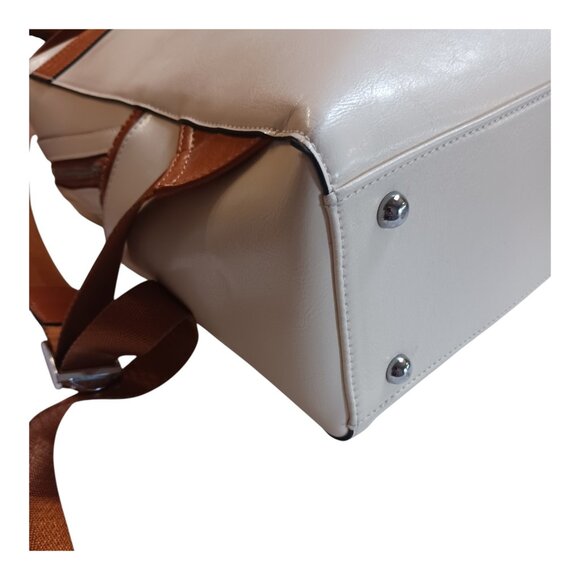 Bostanten Ivory Leather Backpack with Brown Trim - Picture 6 of 14